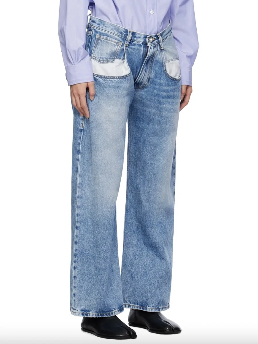 Women's High-Waisted Wide-Leg Jeans, Pure Cotton, Stitching, Loose, Casual, Trend, New, High-Quality Trousers, Y2K, 2024