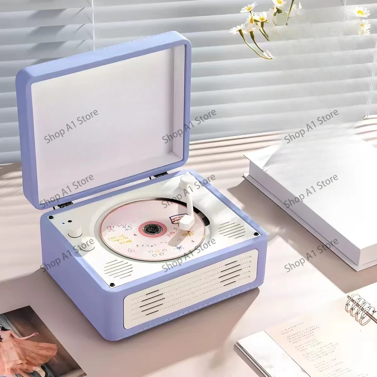Portable Bluetooth CD Player with Magnetic Wooden Design, USB Playback Support Desktop Mini Stereo System