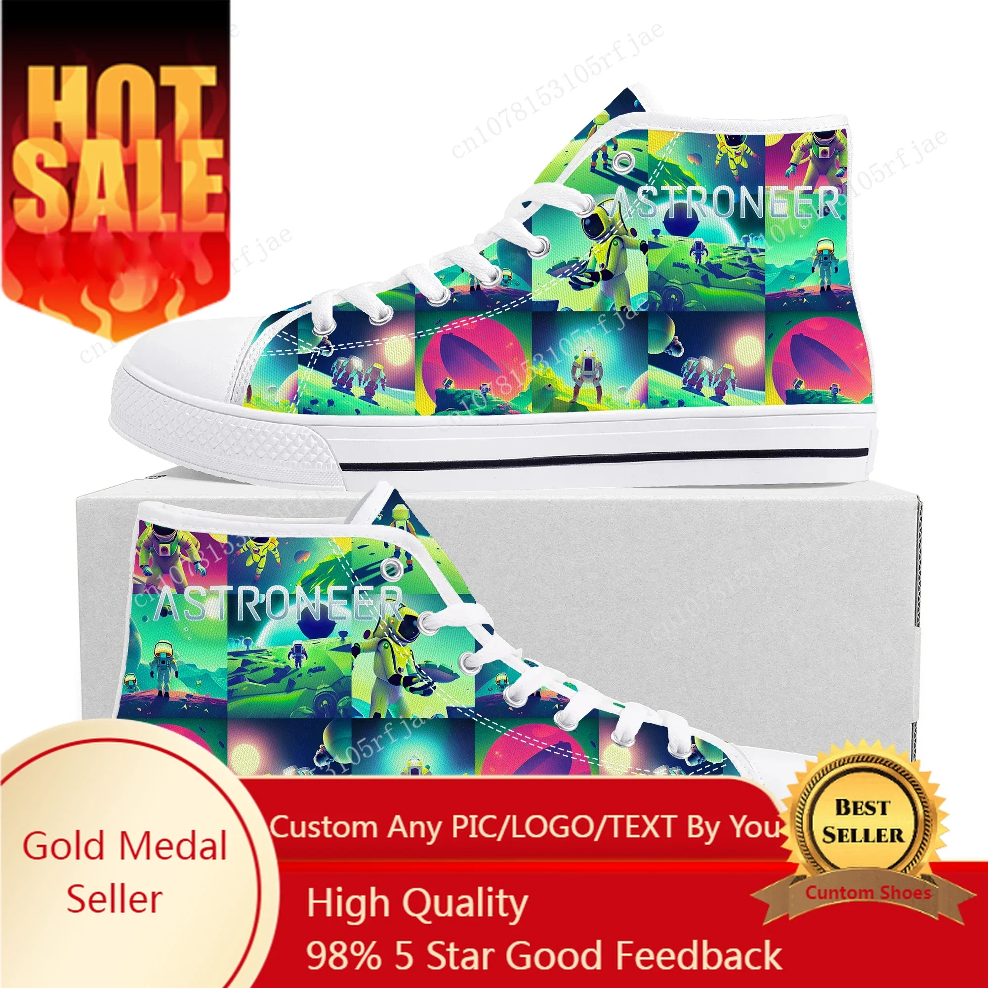 

Astroneer High Top Sneakers Hot Cartoon Game Mens Womens Teenager High Quality Fashion Canvas Shoes Casual Tailor Made Sneaker