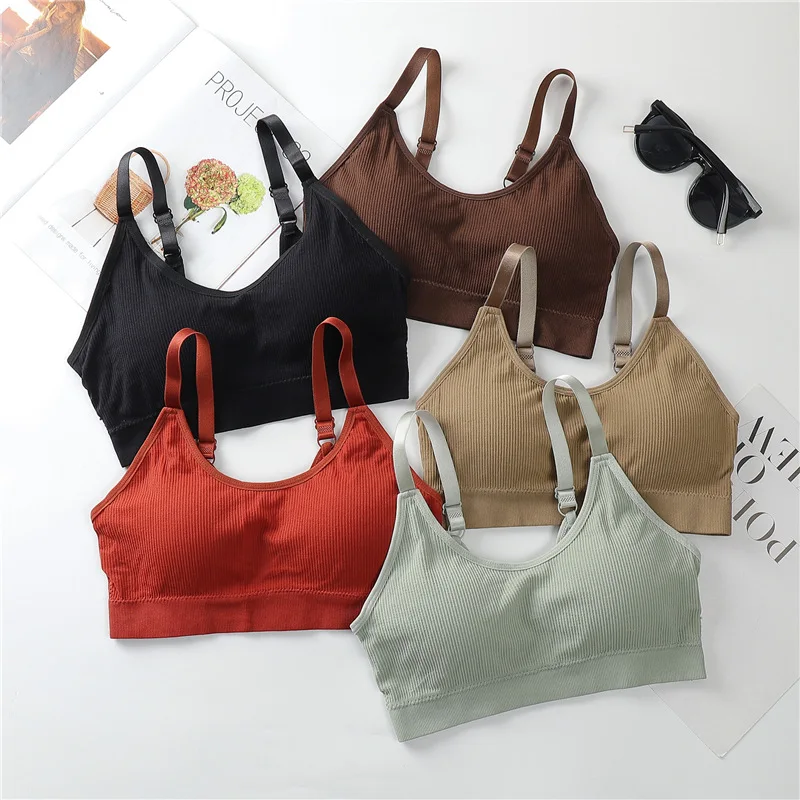 Adjustable Strap Cropped Bra Women Sexy Push Up Padded Bralette Top Seamless Breathable Fitness Tops