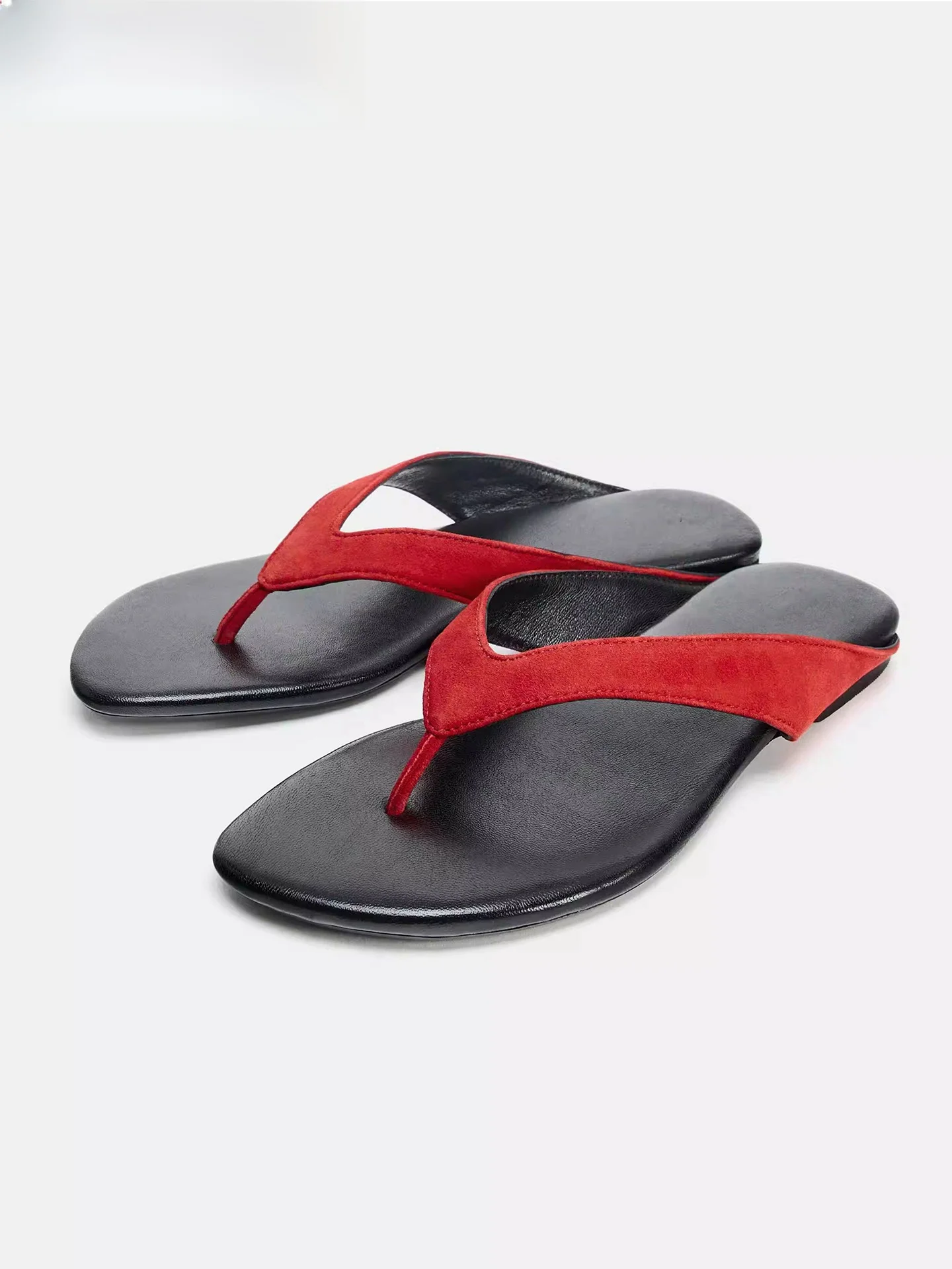 Summer New Velvet Roman Style Thong Slippers Women's Outdoor Beach Vacation Comfortable Flat Heel Memory Foam Insole Slip-On ...