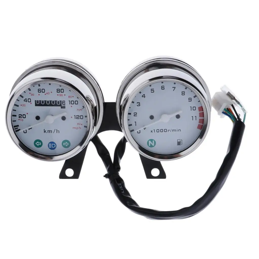 Universal Motorcycle Dual Tachometer Speedometer Gauge Stainless Steel Instrument for Black Handlebar Installation