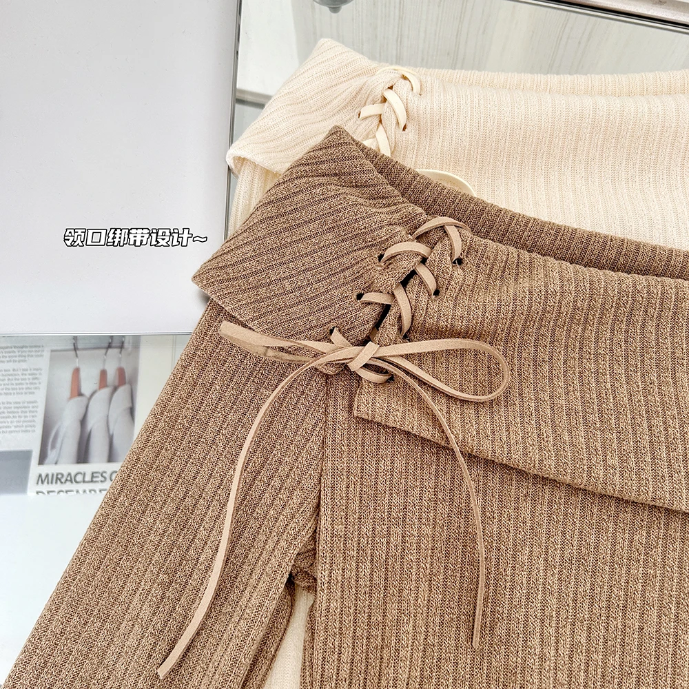 Off-the-shoulder Sense Of Design Temperament Knit Sweater Solid Color Slim-fit Long-sleeved Clipping Women's Sweater