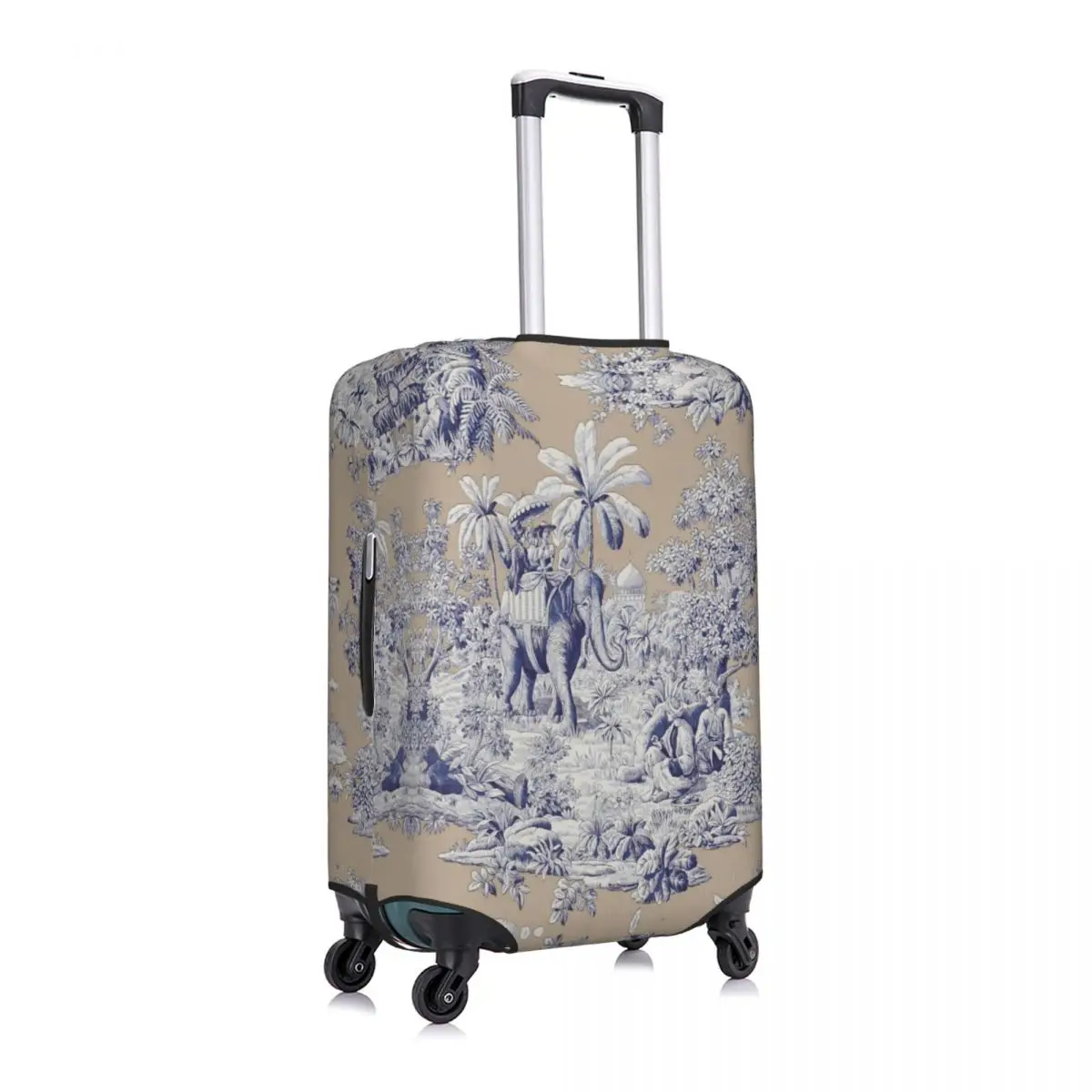 Custom Fashion Navy Blue Toile De Jouy French Motif Pattern Luggage Cover Protector Elastic Travel Suitcase Covers