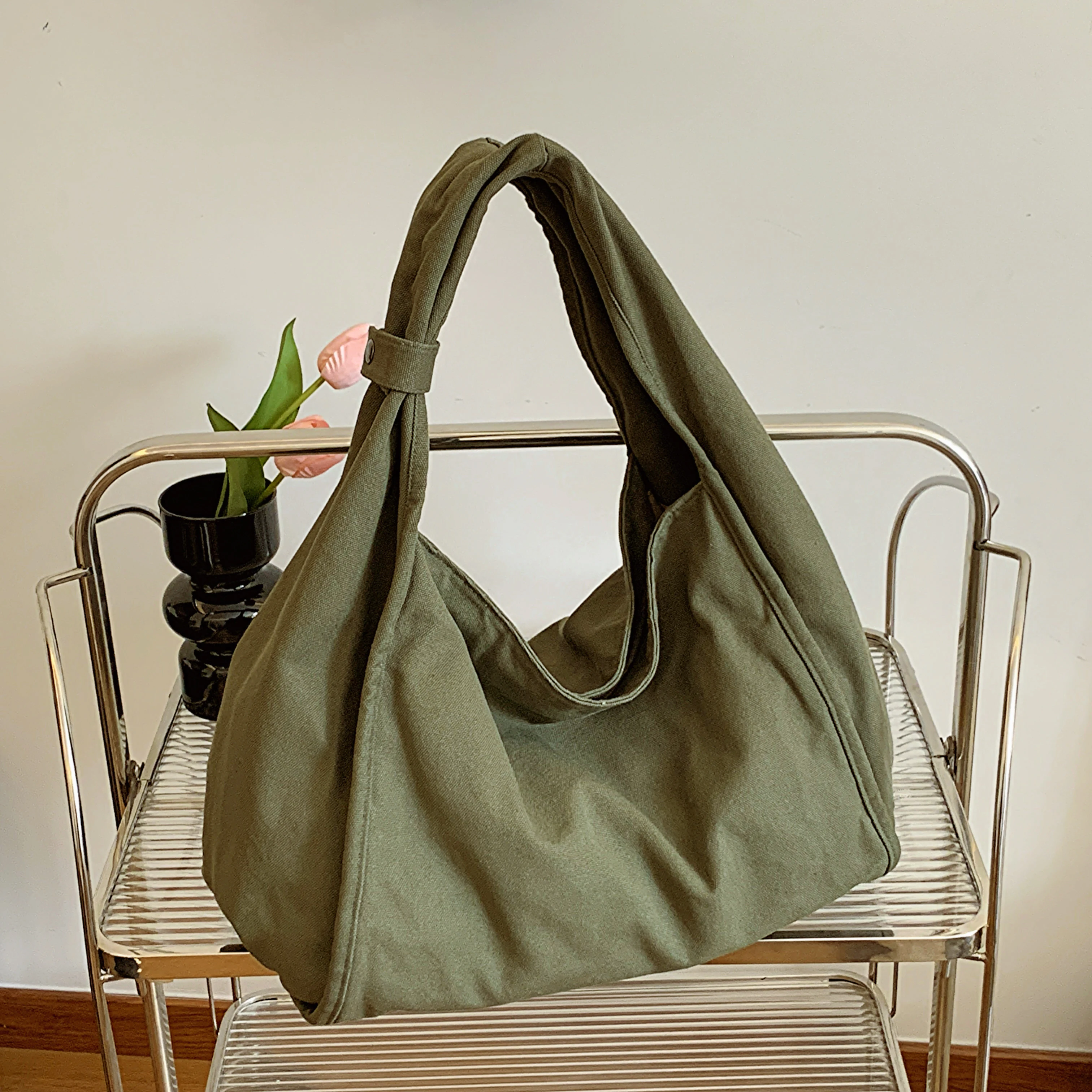 Women's Shoulder Bag Large Canvas Handbags for Women 2024 Cotton Cloth Fashion Korean Female Casual Totes Pastoral Solid Package