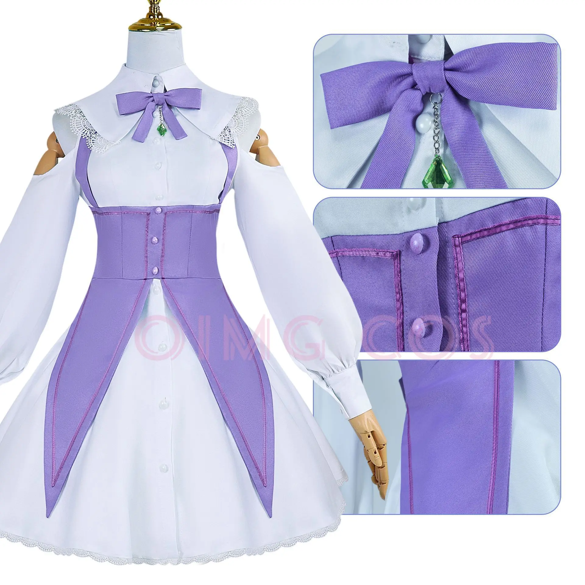 Re Zero Kara Hajimeru Isekai Seikatsu Emilia Cosplay Costumes Women Dress with Headdress for Halloween Party