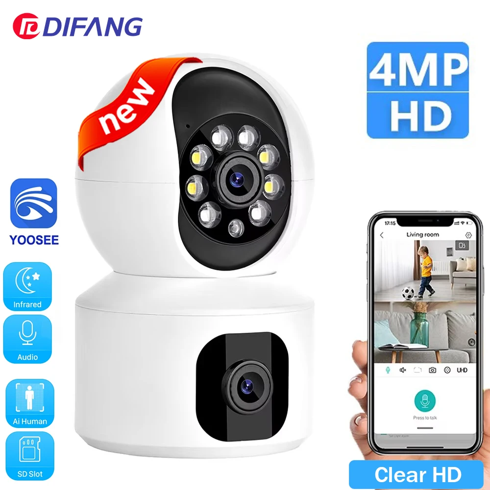 

DIFANG Security Protection WiFi Baby Monitor 4MP HD Indoor Home IP Camera Dual Lens Dual Screen Video Surveillance CCTV Yoosee