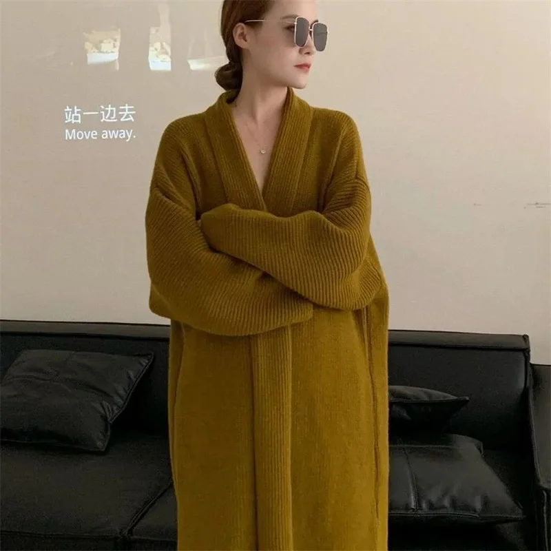 

Retro Loose Sweater Advanced Long Knit Cardigan Women's Autumn And Winter New Korean Version Of Loose Fashion Knee-Thick Coat