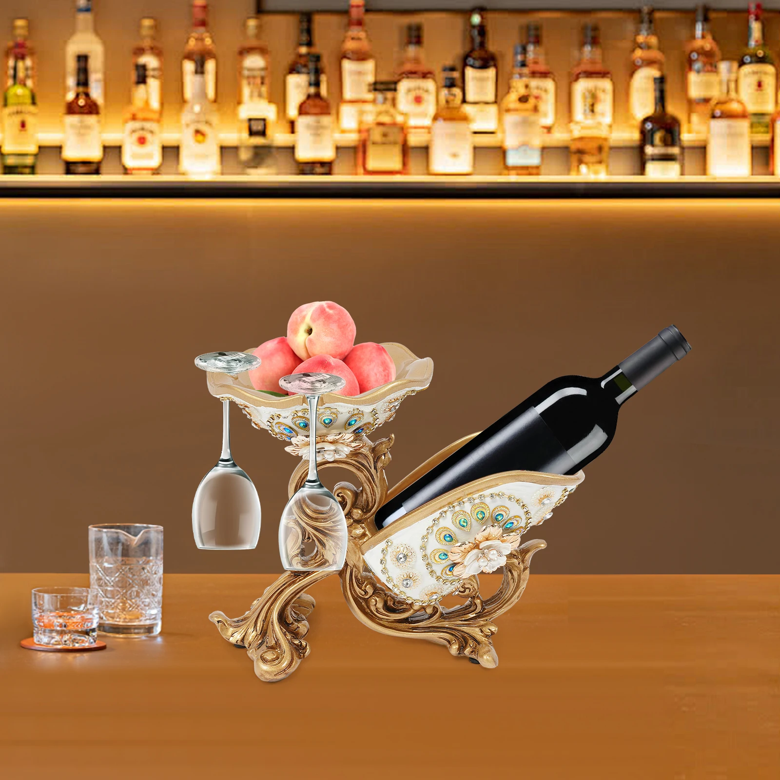 

Golden European Style Resin & Acrylic Wine Bottle Rack, Tabletop Countertop Holder for Wine Storage, Kitchen Decor for Home Bar