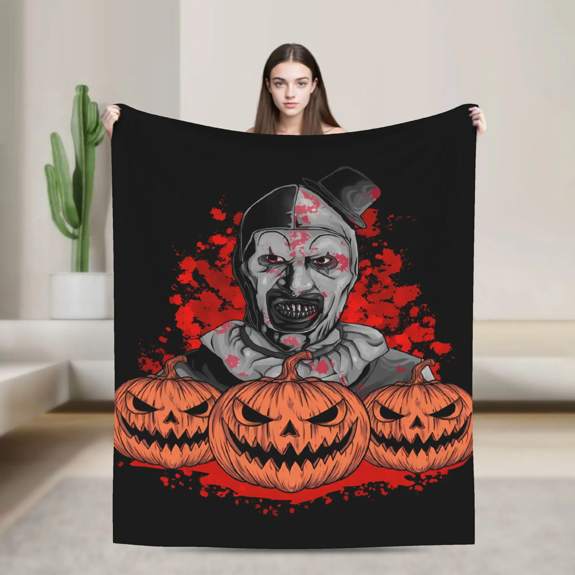 Terrifier Movie Blanket  Warm Soft Graphic Plush Throw Blanket For Child Couch Chair Sofa Bed Flannel Bedspread Bed Cover