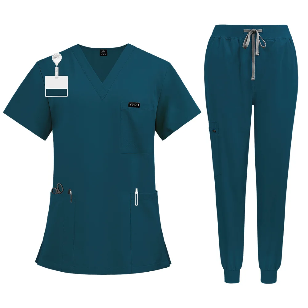 Medical lab short-sleeve scrub for women, skin care nurse uniform, surgical isolation gown, nurse work clothes Maid uniform view 2