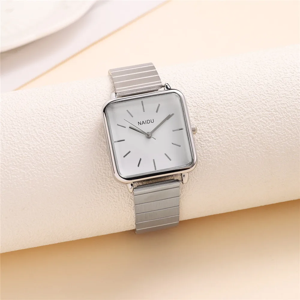 luxury elegant square dial steel band women quartz watch