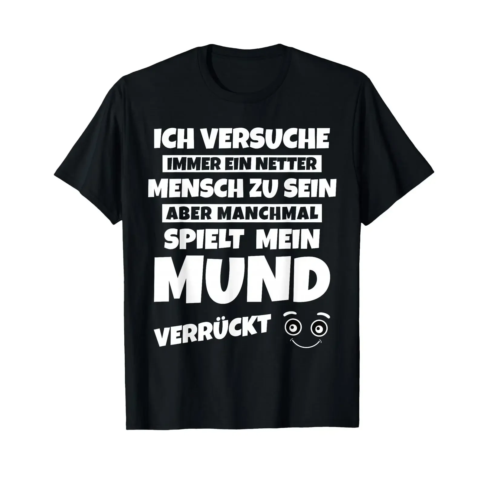 Camiseta con texto en alemán: “Ich versuche immer ein netter Mensch zu sein”, estilo vintage, ligeramente desgastada, ropa de diseñador, cómoda.