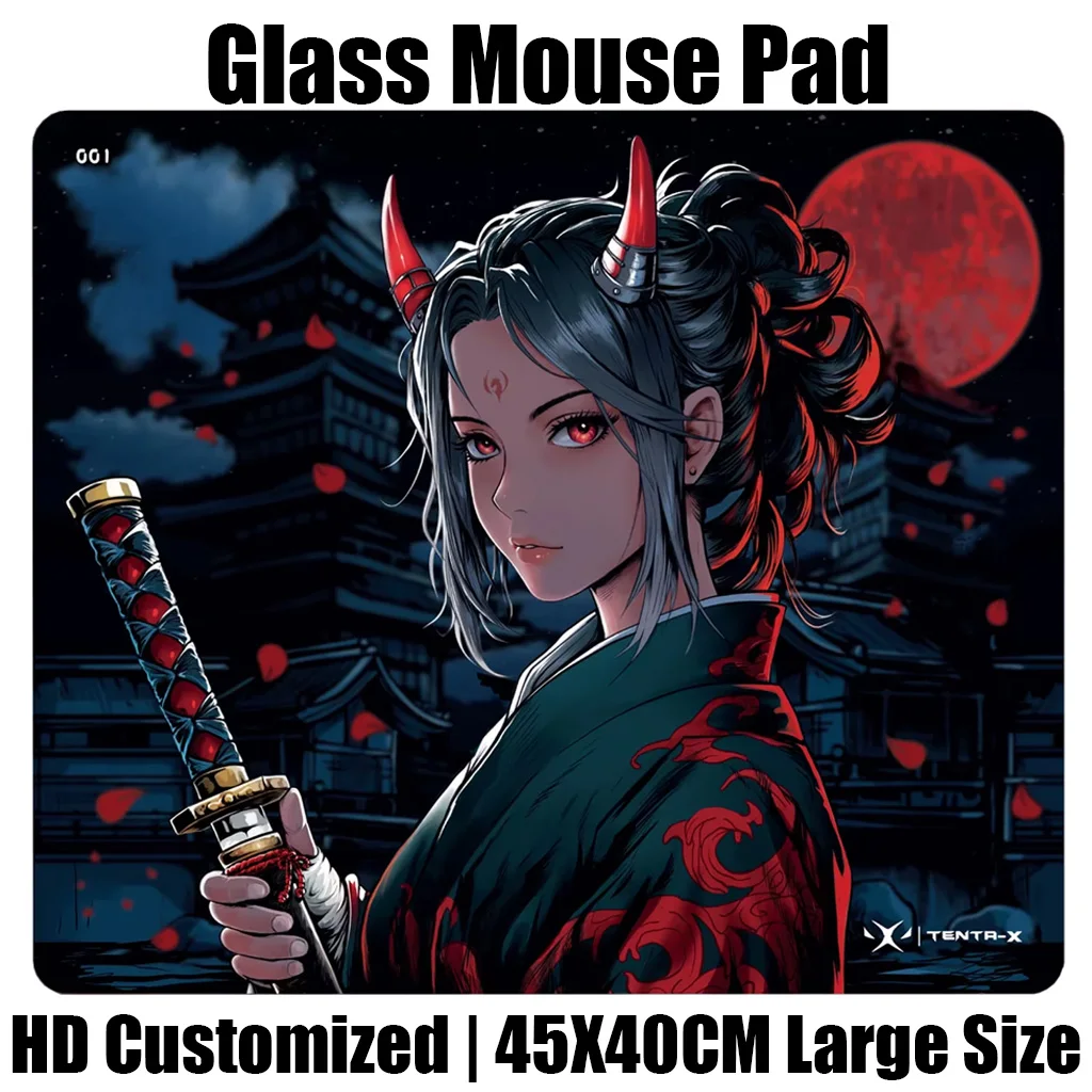 Japan O-Oni's Oath Anime Girl Glass Mouse Pad Gaming Reproduced Upgrade Coated Smooth Surface Custom Gamer FPS Gaming Desk Mat