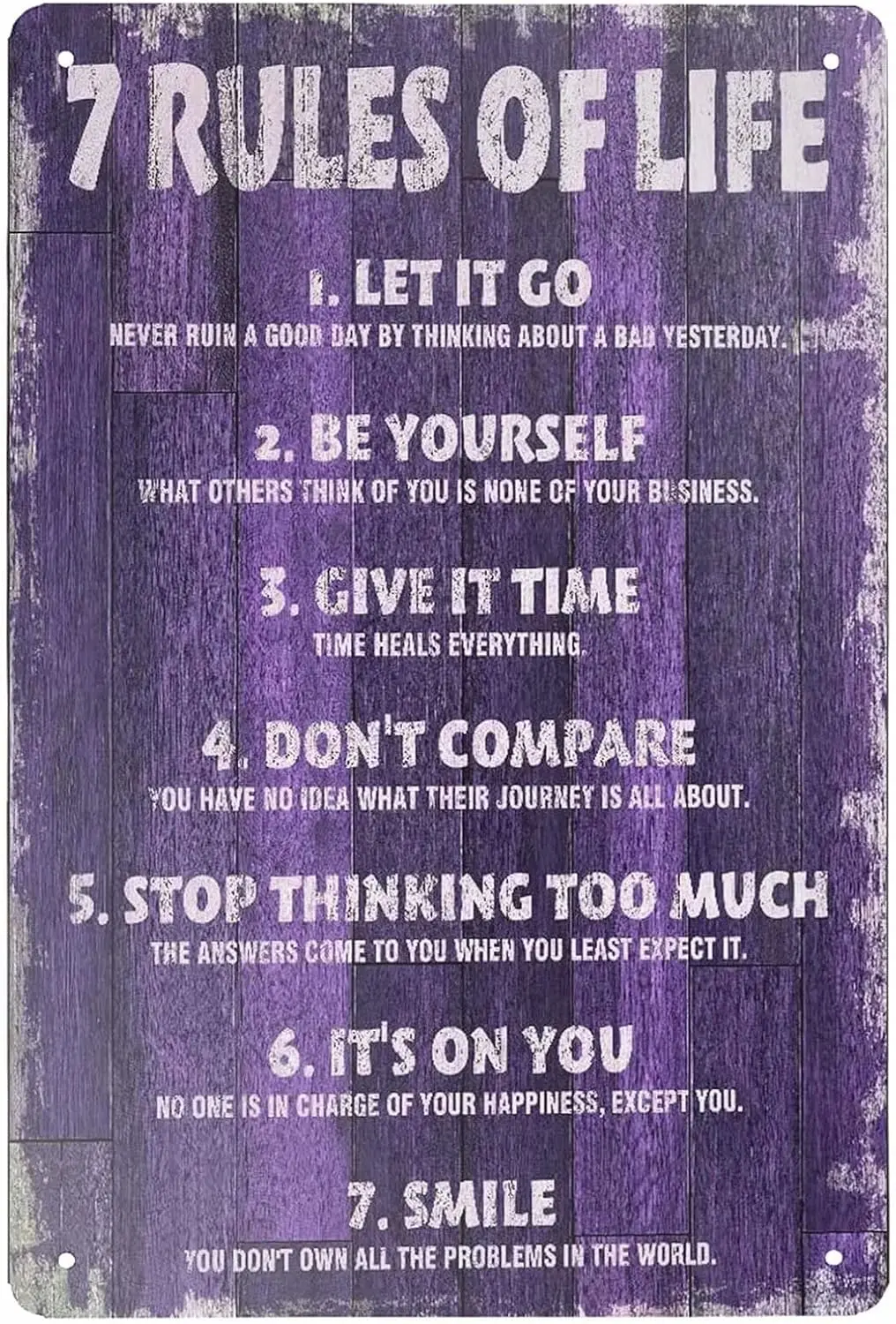 Retro Tin Sign 7 Rules of Life Motivational Metal Sign Wall Art Plaque Poster for Home Bar Pub 8 X12IN sign
