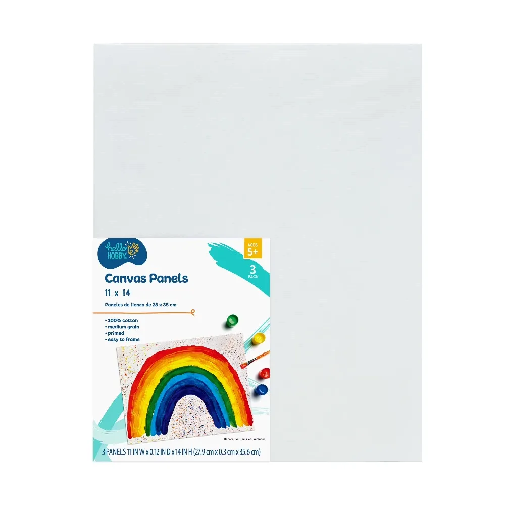 Hello Hobby Blank Canvas Panels 11" x 14", Pack of 3 Stretched Artist Canvas Boards, Suitable for Acrylic, Oil & Craft Painting Projects