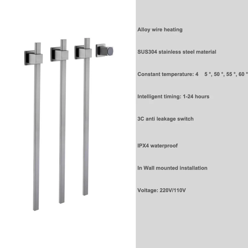 Toallero con calefacción eléctrica Vertical estilo 2025, acero inoxidable 304, dorado/gris, 110/220V, para el baño del hogar (montaje en la pared)