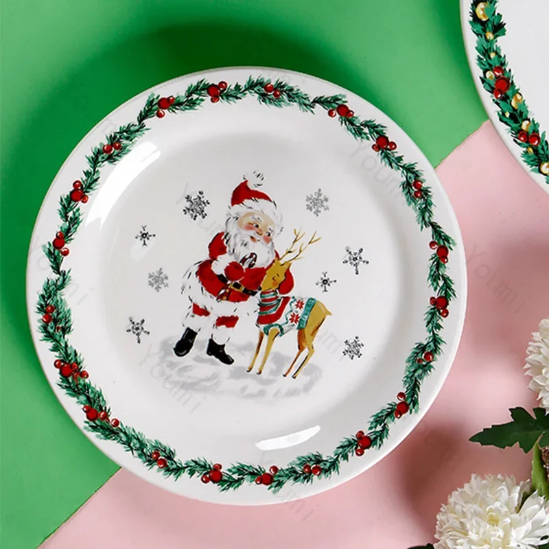 Creative Christmas Ceramic Plate Tableware Luxury Restaurant Steak Pasta Plates Home Delicious Dishes Soup Plate Exquisite Mugs