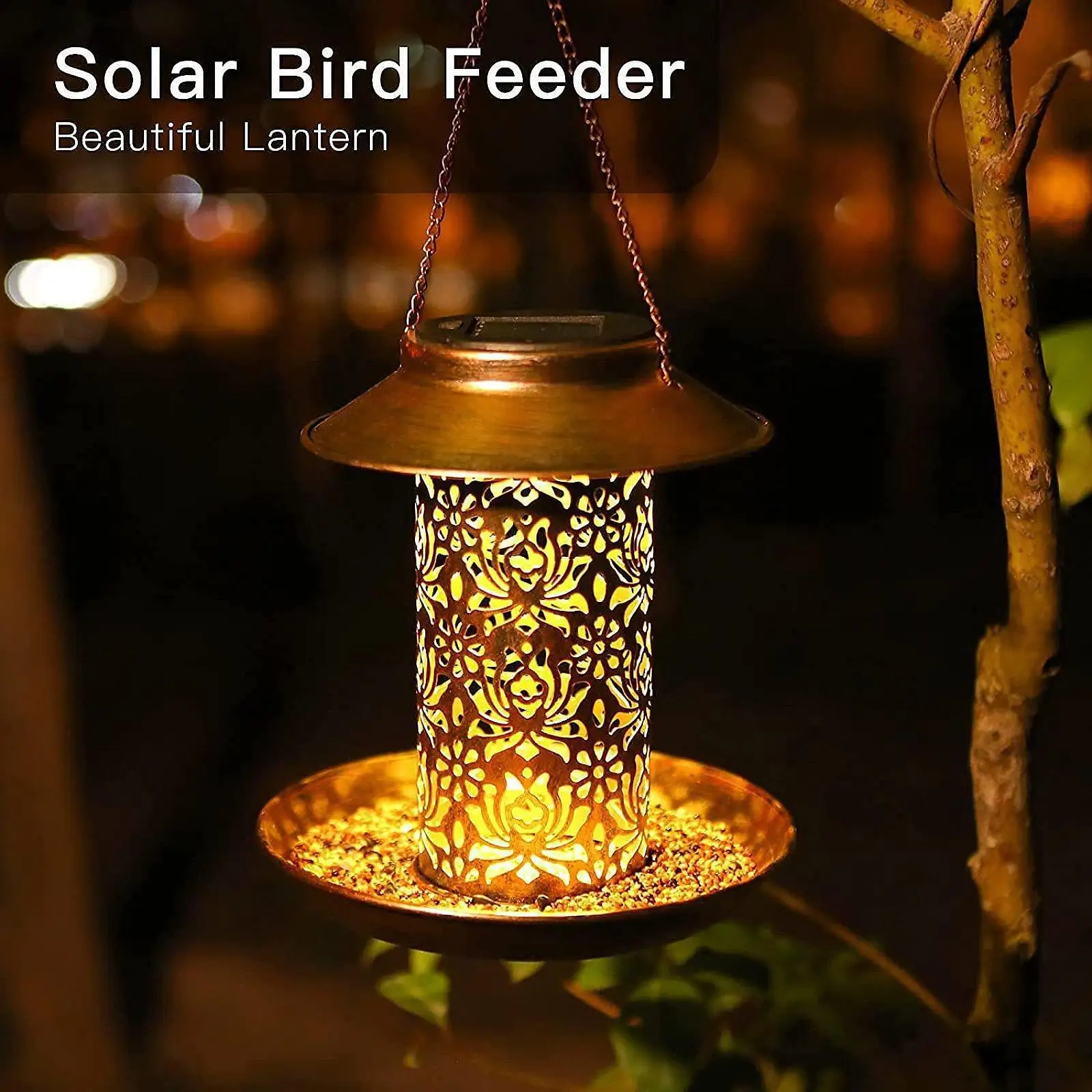 

Outdoor Hanging Lantern Retro Design Solar Bird Feeder for Park Patio Yard