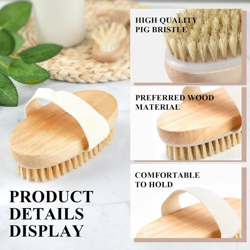 مدلك حمام ناعم للاستخدام المنزلي، فرشاة سبا للجسم ذات شعيرات طبيعية للبشرة الرطبة والجافة #4