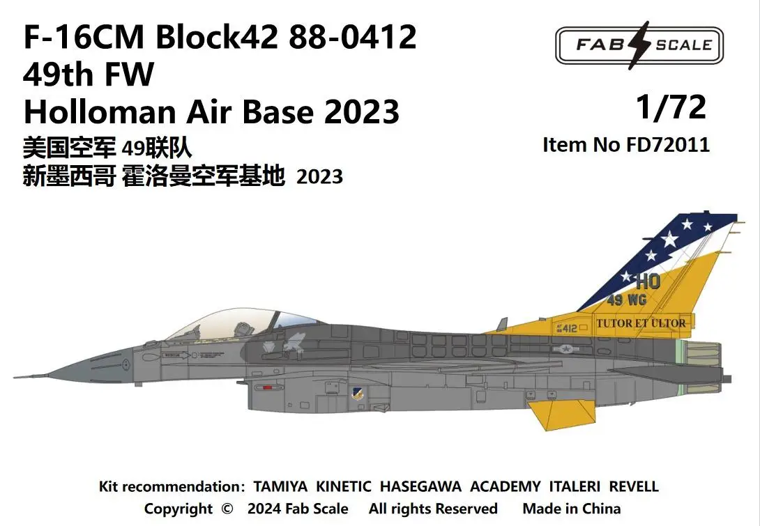 

FAB FD72011 1/72 F-16CM Block42 88-0412 49th FW Holloman Air Base 2023