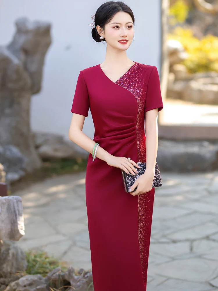 

Красное свадебное платье, короткое, в китайском стиле, на Новый год, для свекрови, элитное модное короткое платье.