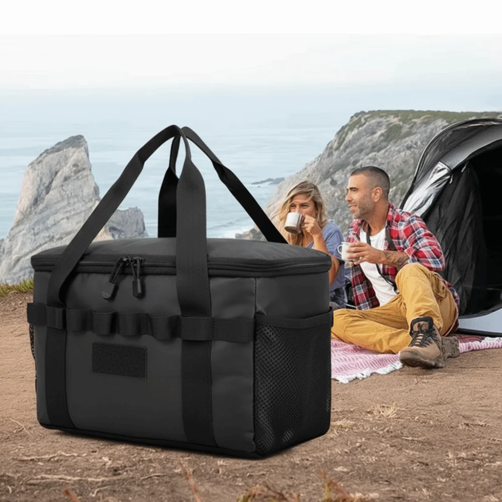 Durable Insulated Cooler Bag Double Zipper Mesh Pockets Insulated Lunch Bag Portable Storage Tote Outdoor Travel