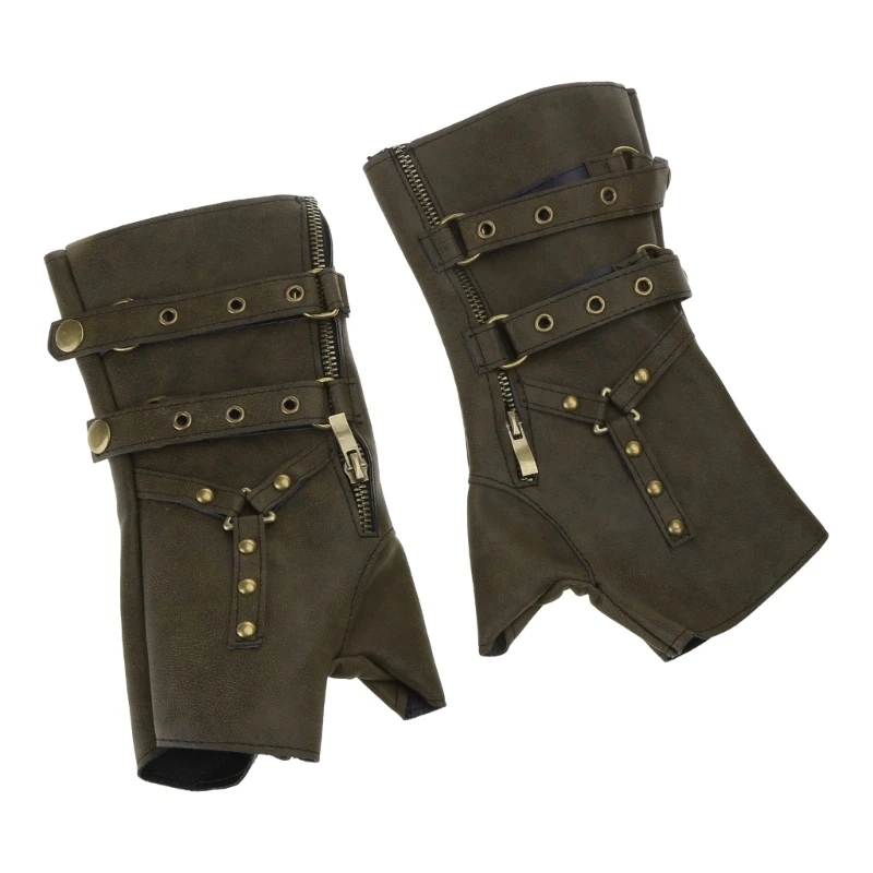Męskie rękawiczki gotyckie półpalcem Steampunk Nitowe rękawiczki bez palców Skórzane rękawiczki