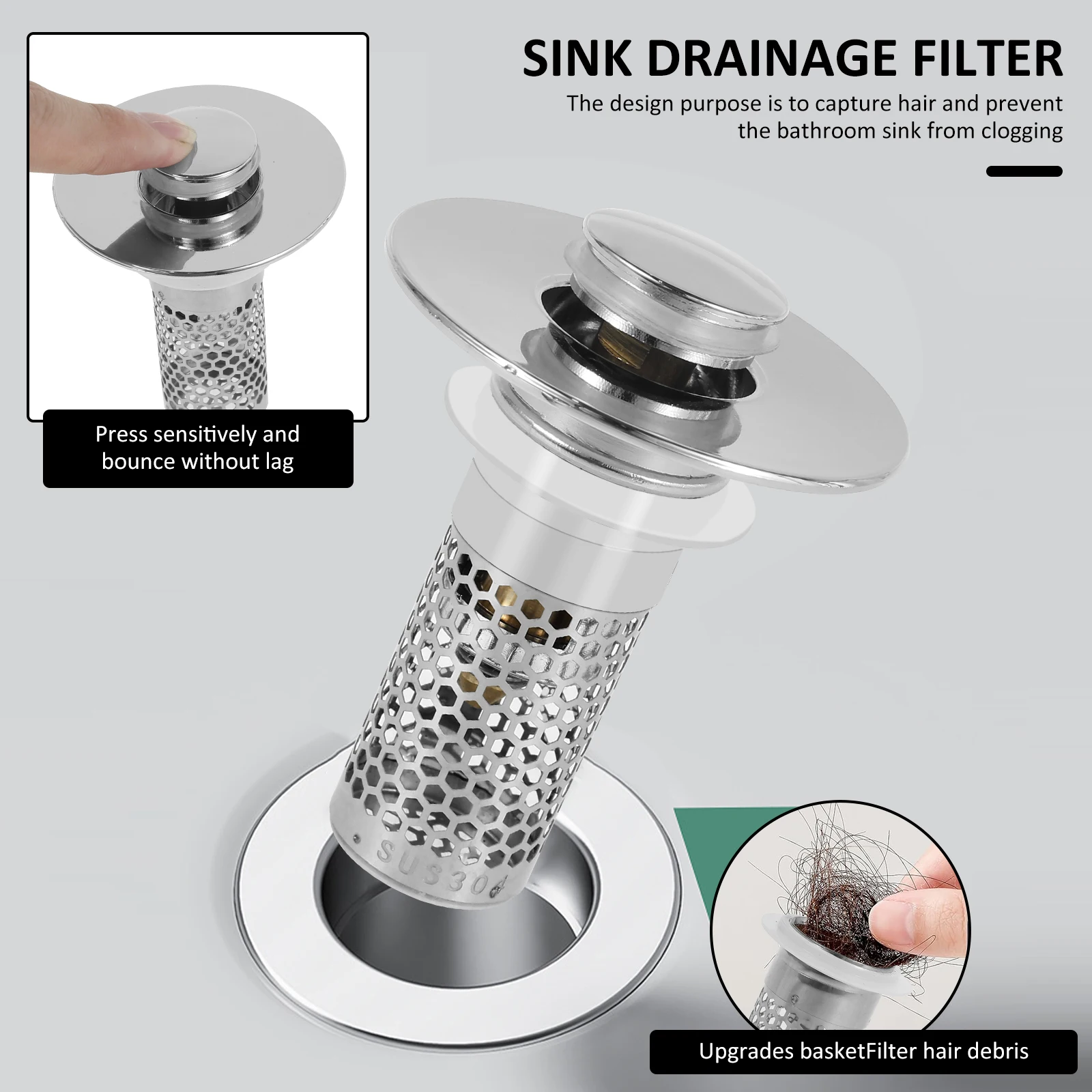 4/2PCS Pop Up Sink Drain Filterสแตนเลสท่อระบายน้ํากรองอ่างล้างหน้าปลั๊กป้องกันกลิ่นน้ําท่อผมCatcher