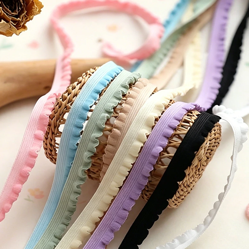 1 Meter Elastisches Stretch-Spitzenband, Plissee-Besatz, Dekoratives Nähzubehör für Kleidungsstücke, 1 cm breit – Detail 1