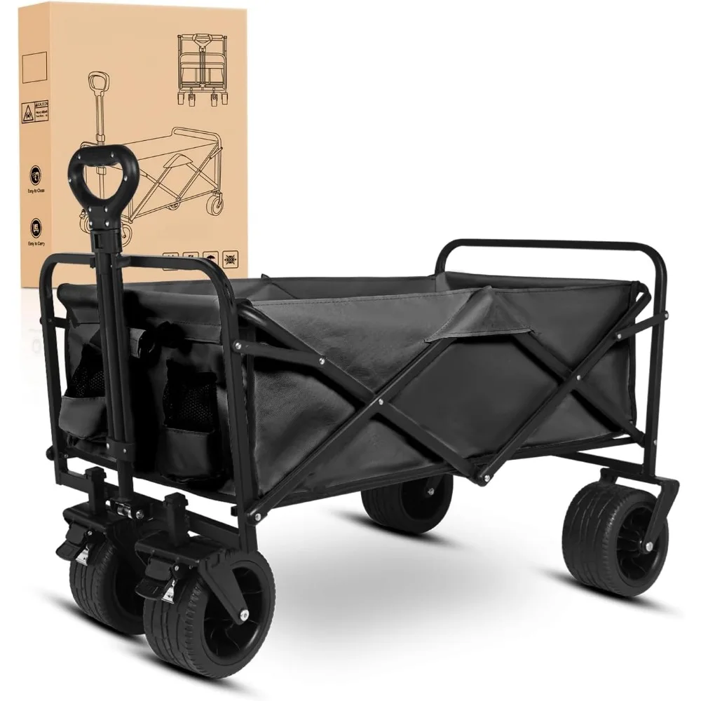 

Foldable Wagon - 300lbs Collapsible Garden Carts with All Terrain Wheels for Outdoor Camping Sports Shopping Gardening -