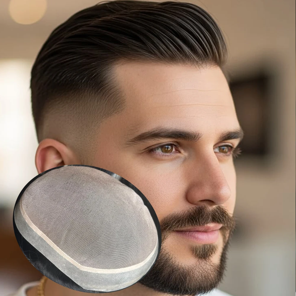 30mm gewellte 6-Zoll Echthaar-Perücke für Männer, unsichtbar, günstigstes Mono-PU-Herren-Toupet, super haltbar, braunblondes Haar, langlebige Haarersatzprothese – Detail 1