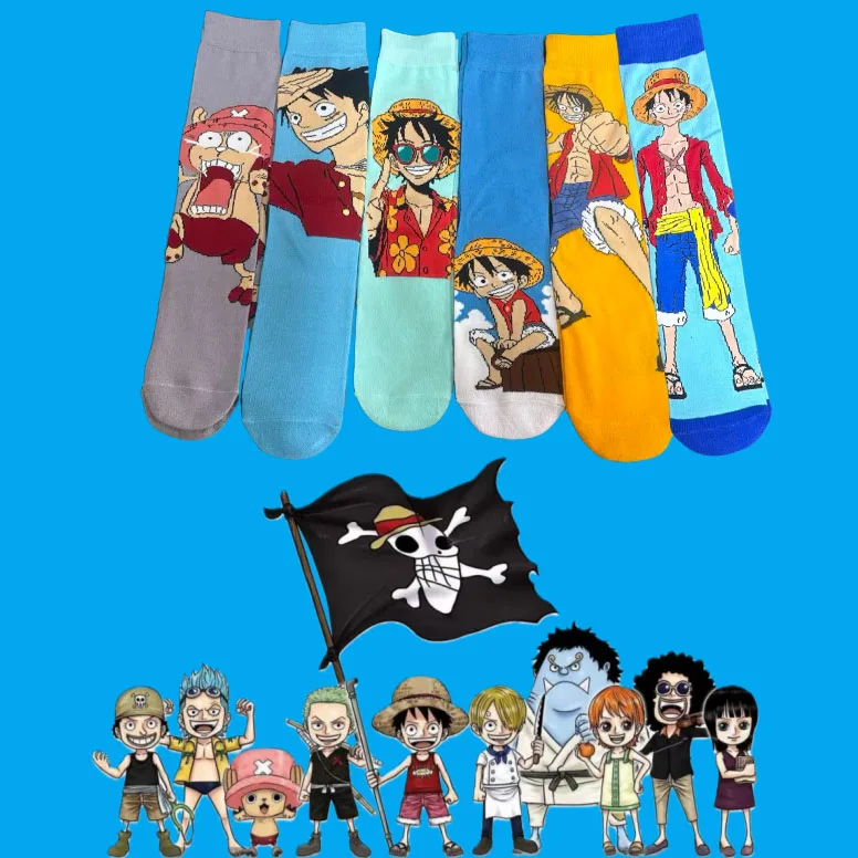 One Piece 1/6 Doppelpack Cartoon-Socken Luffy und Chopper – Süße bedruckte Wadensocken – Ein Muss für Anime-Fans