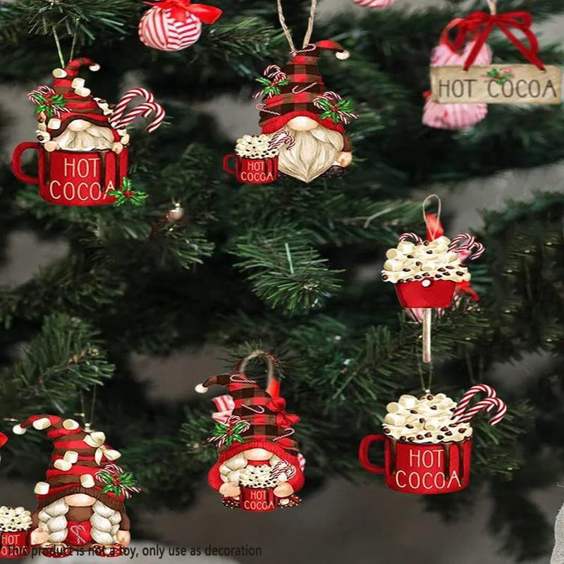 24pcs Wooden Christmas Hot Cocoa and Santa Claus Hanging Decoration Pendant for Outdoor Festival  Party  Gift (with Rope)