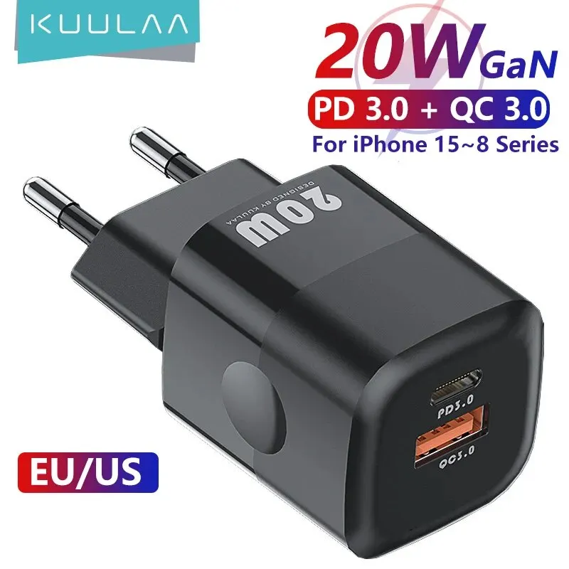 KUULAA 20W GaN PD USB C Charger for iPhone 15 14 13 12 Pro Max Mini SE Phone QC 3.0 PD 3.0 USB Type C Fast Charging for iPad Air