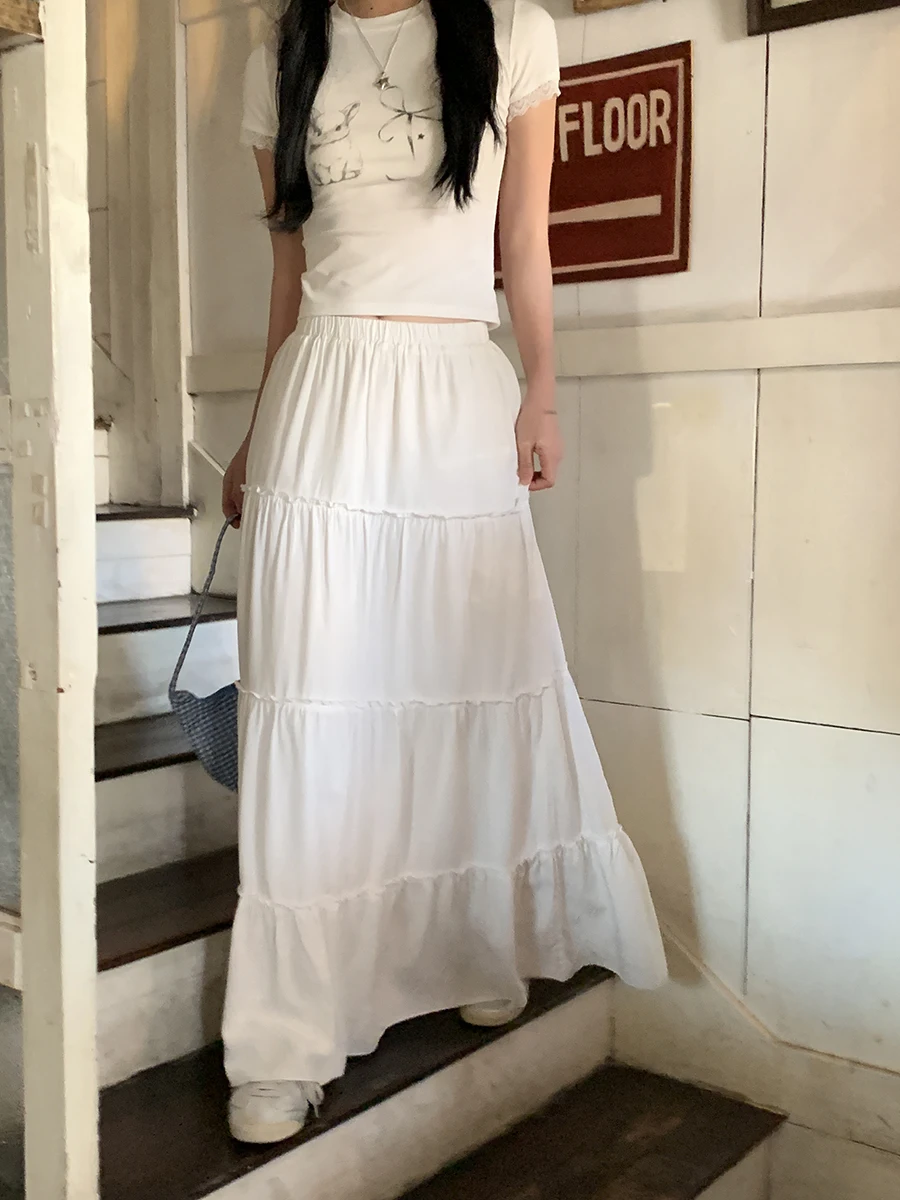 Gonna a trapezio a vita alta Ele Torta bianca Sle Pendolarismo Gonna da donna semplice in puro colore Gonna da forno a vita alta