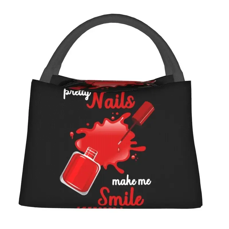 Custom Pretty Nails Make Me Smile Lunch Bags Men Women Cooler Warm Insulated  Boxes for Office Travel