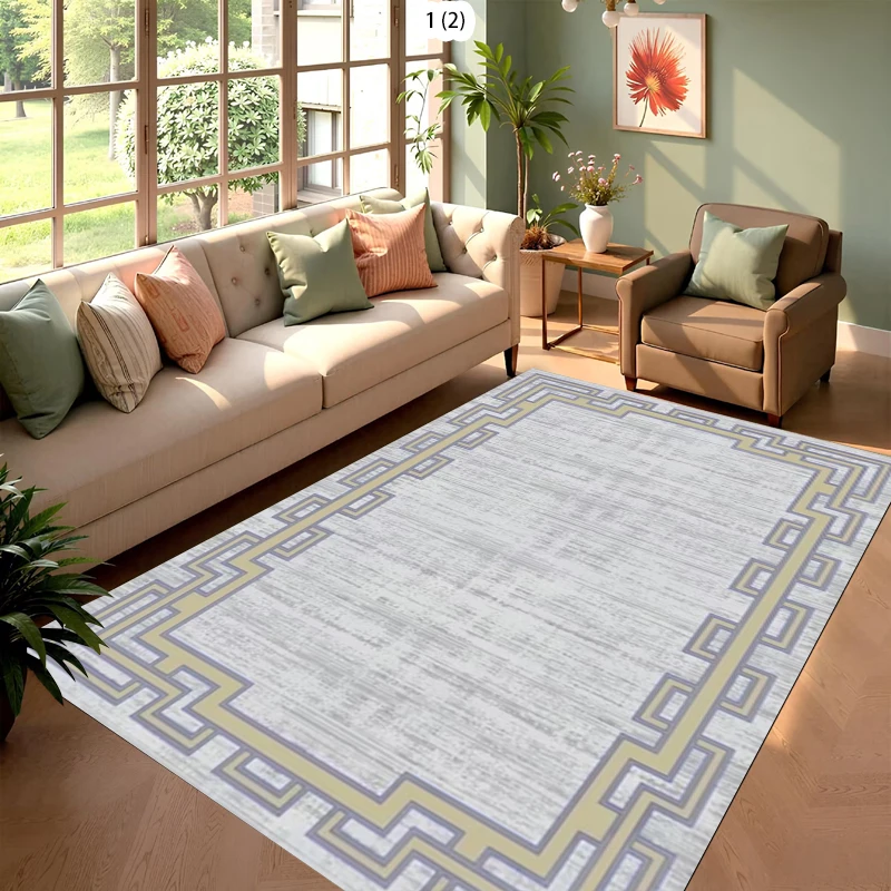 Modern Chinese Style Geometric Meander Border Area Rug Traditional Elegant Non-Slip Large Floor Carpet for Bedroom Dining Room