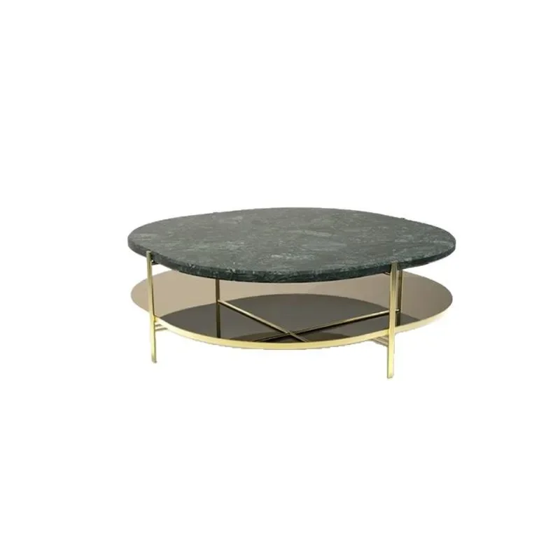

Portugal light luxury natural marble stainless steel round coffee table modern villa mansion living room double coffee table