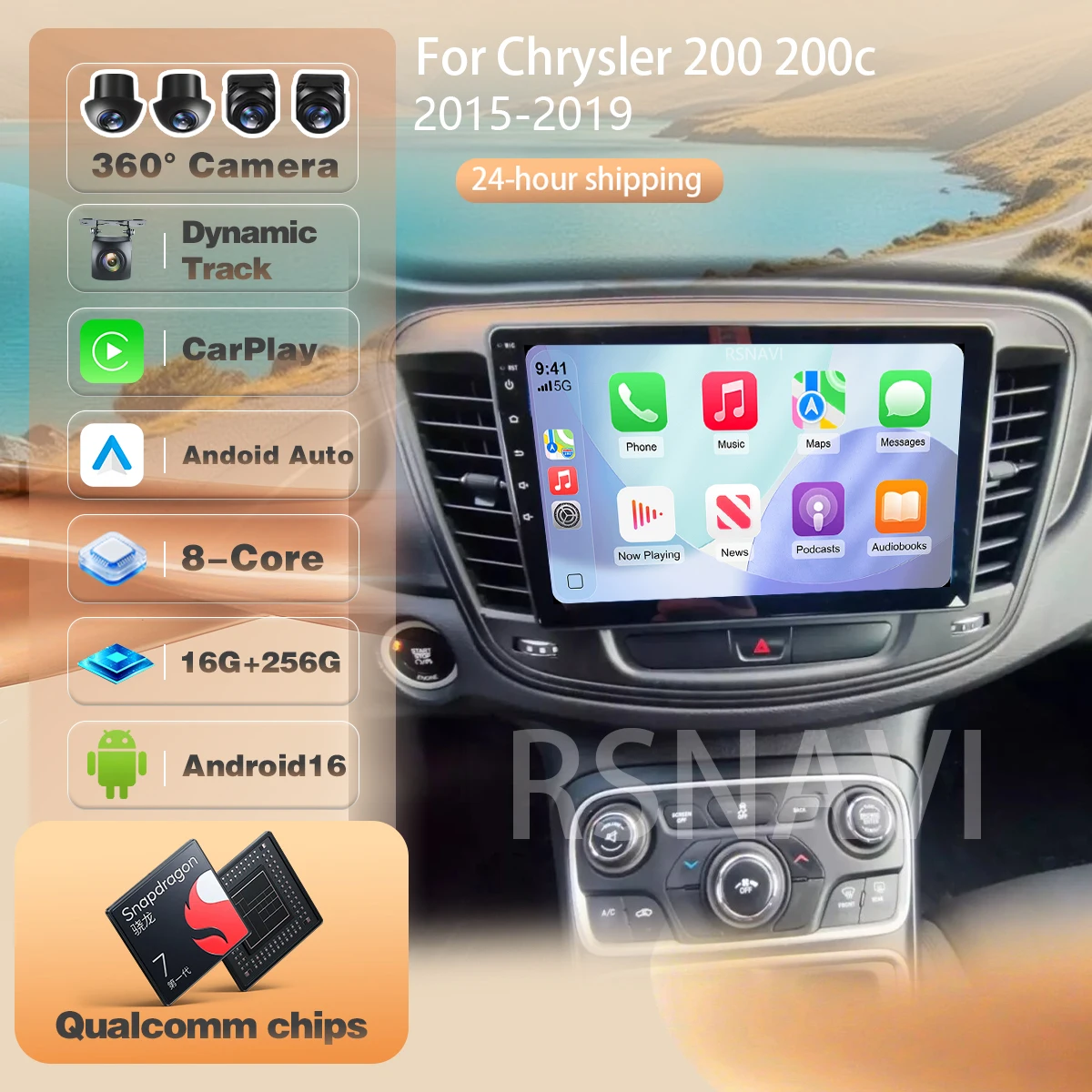 For Chrysler 200 200C 2015 - 2019 Snapdragon WIFI+4G Ships in 24 hours Carplay Auto Qualcomm Screen Car Radio Player Android 16