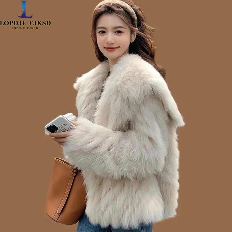 

Faux Fur Coat for Women,Luxury Overcoat Winter Plush Jacket Women's Thickened Tweed Style Fox Fur Coat Fashionable Warm