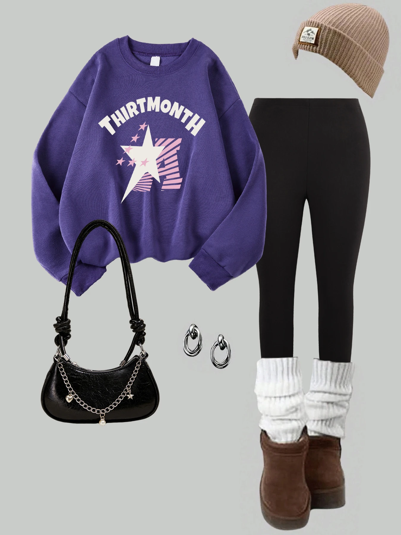 

Woman Autumn Winter Sweatshirt & Leggings Two Pieces Set Thirt Month Pentagram Prints Tops High Elastic Fleece Thermal Legging