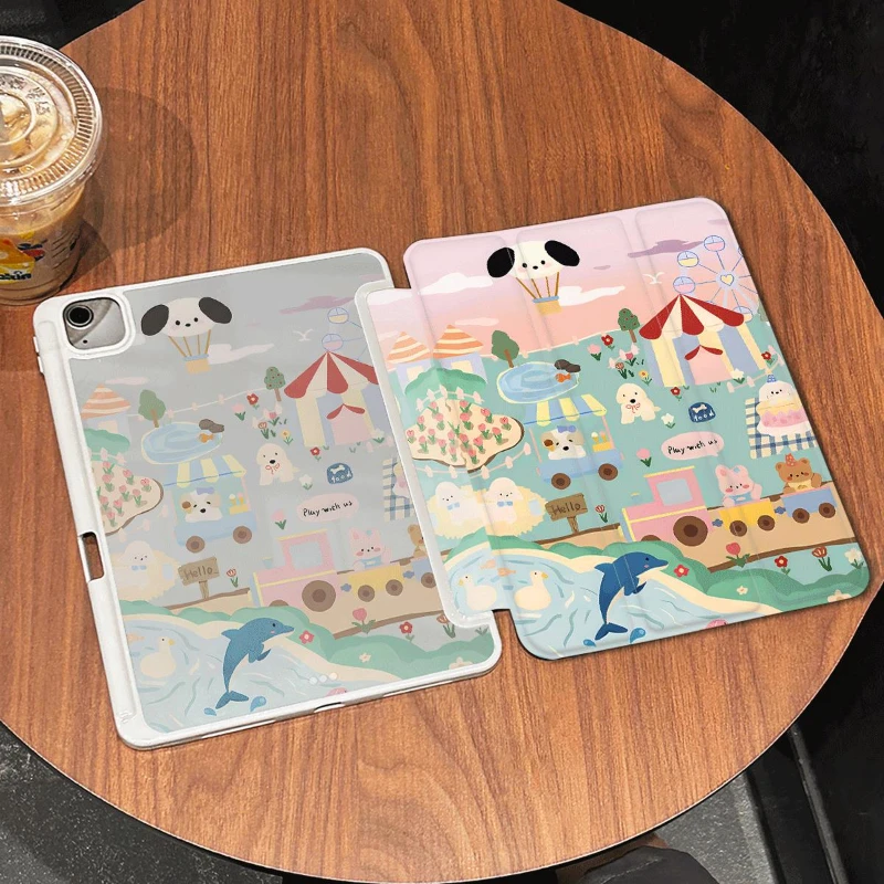 Smart Cover Case IPad 6th Generation Case 9.7 Inch IPad Air 5 Air 4 10.9 10.2 9th 8th 7th Tablet Case Cute Animals Playing Shell