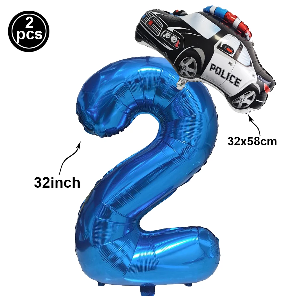 Black Police Balloon Car Supershape Foil Balloon 1-9 Number Balloon Boys Car Themed Birthday Balloons Police Party Birthday Deco