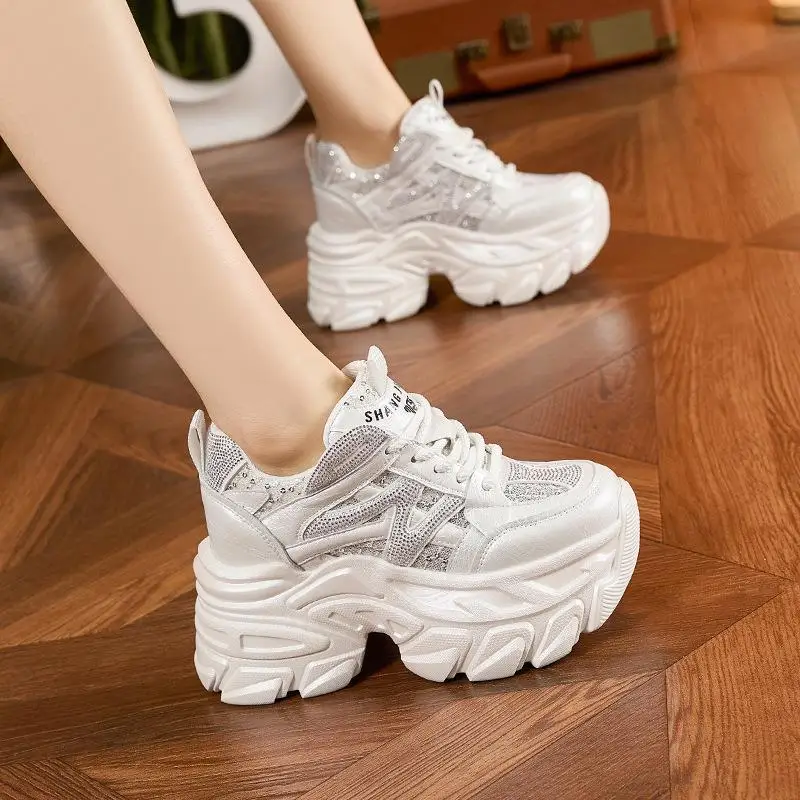 

Women's Sporty Thick Bottom Dad Shoes Summer Breathable Mesh Upgraded Diamond Hollow out Design Casual All-Match Flats