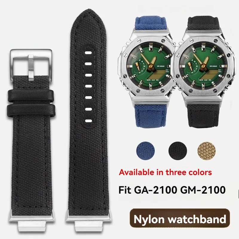 Para Casio GM-2100 GM2100 GA-2100 GA2100 deporte Nylon parte inferior de cuero modificado correa de reloj hombres pulsera negro azul verde