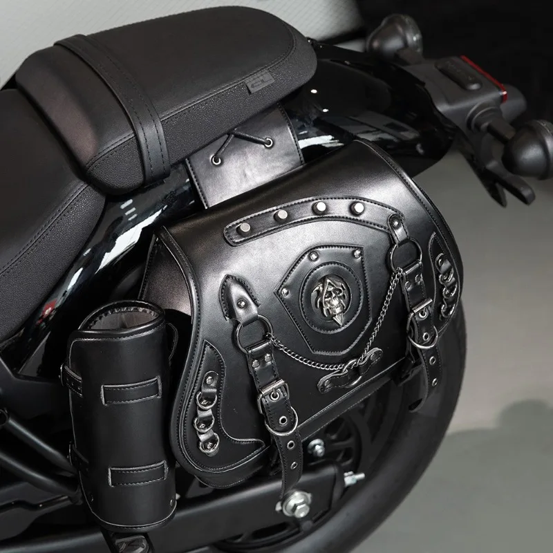 Universal Retro Motorcycle Saddlebag Throwover Saddlebags for Harley XL883 Honda Yamaha Suzuki PU Leather with Cup Side Gear Bag