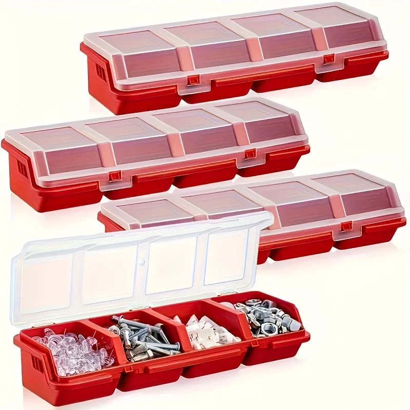 4 Section Small Screw Storage Box with Slanted Cover for Hardware