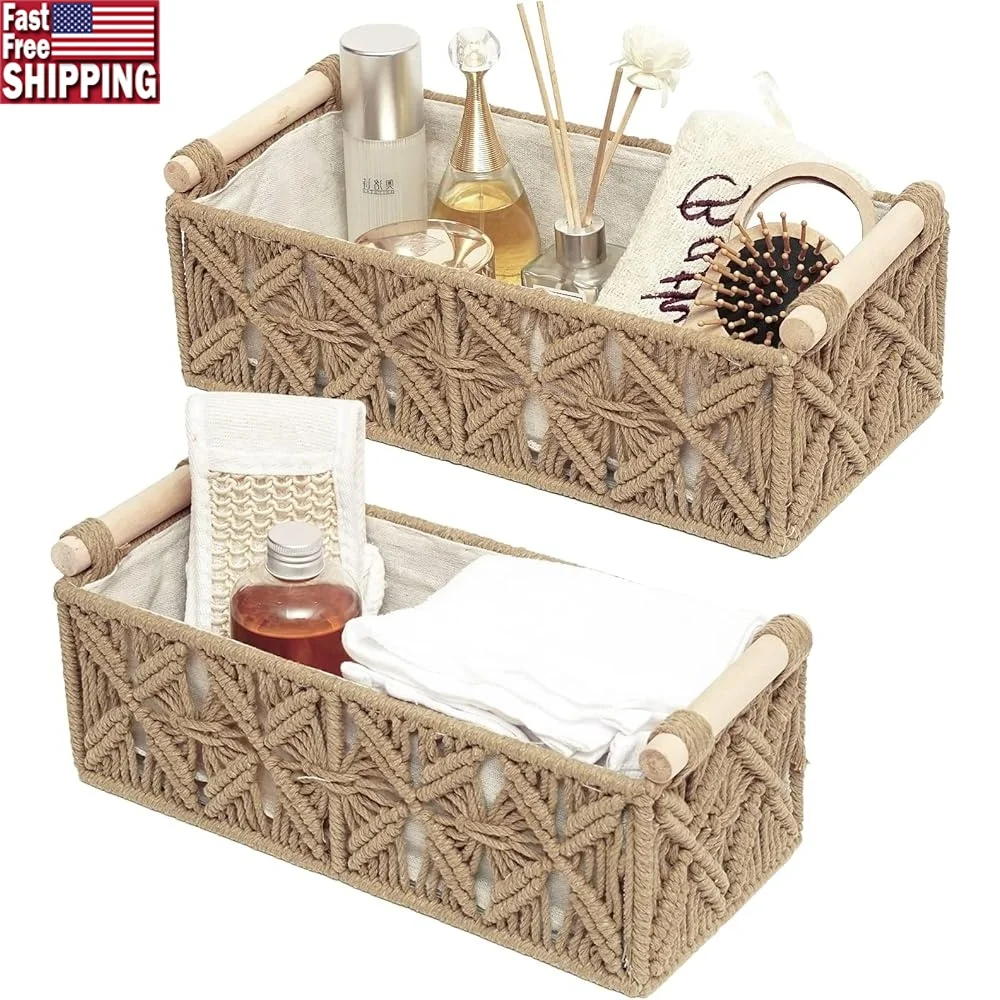 

Корзина для хранения макраме ручной работы, тканые декоративные корзины для организации, многофункциональная столешница для ванной комнаты, гостиной, идея подарка в богемном стиле