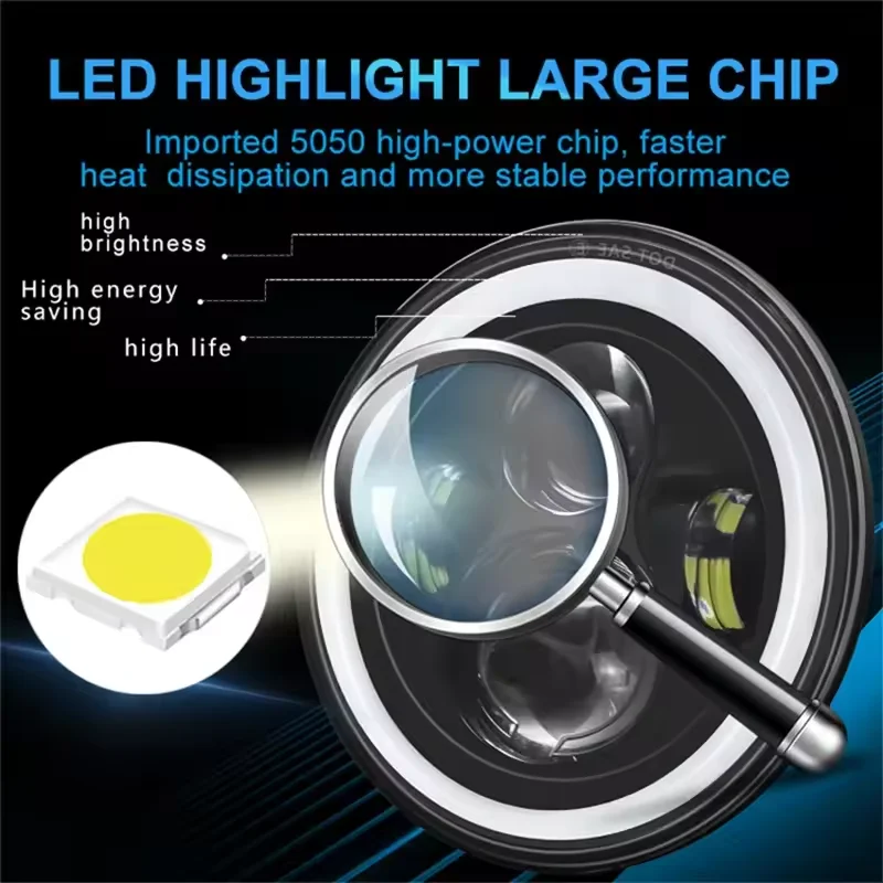 العالمي 5.75 بوصة أسود مستدير LED المصباح دراجة نارية 5-3/4 "العرض LED DRL هالو عيون الملاك كشافات ل هارلي سبورتستر